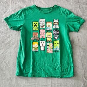 Minecraft T-Shirt Youth Boy Size L Graphic Print Logo Green Minifigs